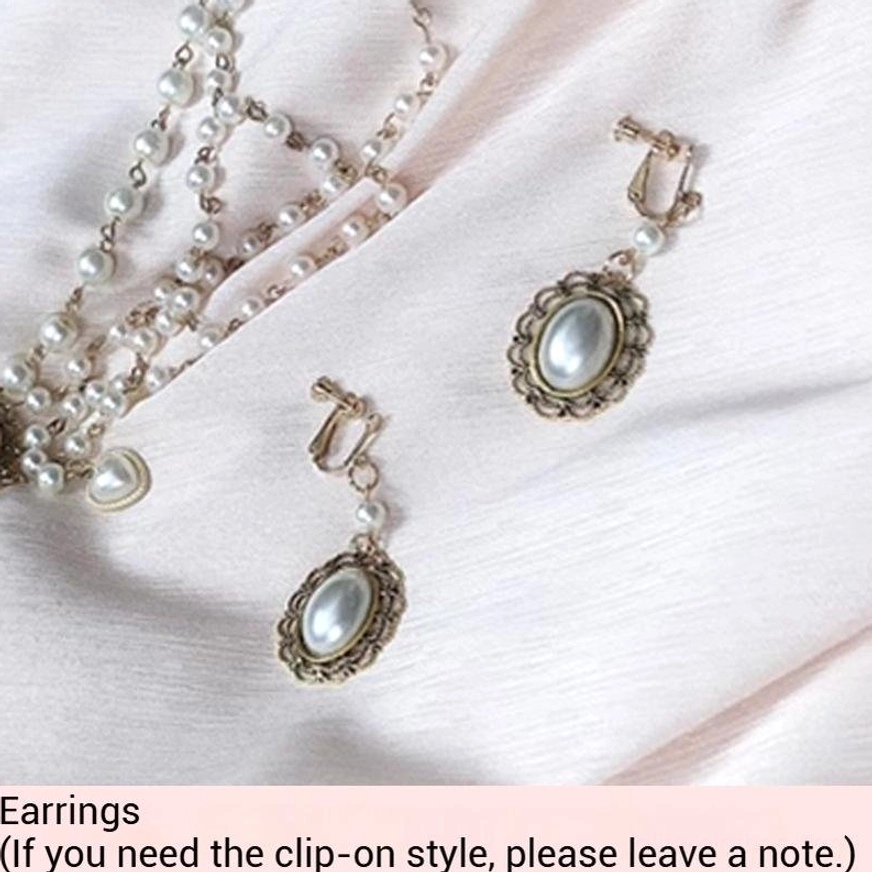Decorative stud earrings and clip-on earring options for sweet lolita costume coordinate ensemble