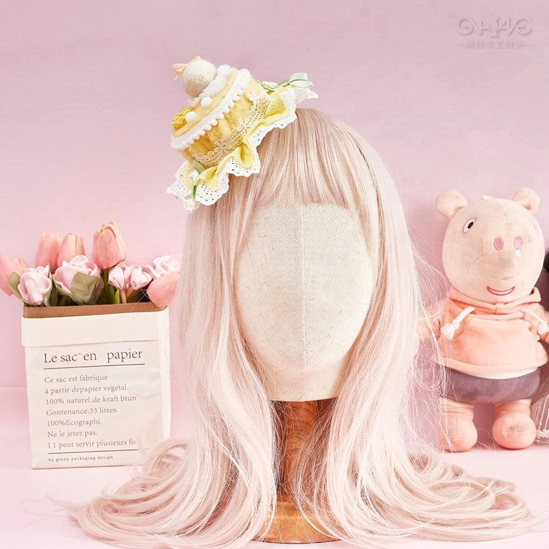 Sweet Lolita style cake hair accessory top clip in pastel color with decorative ice cream and pom-pom embellishments