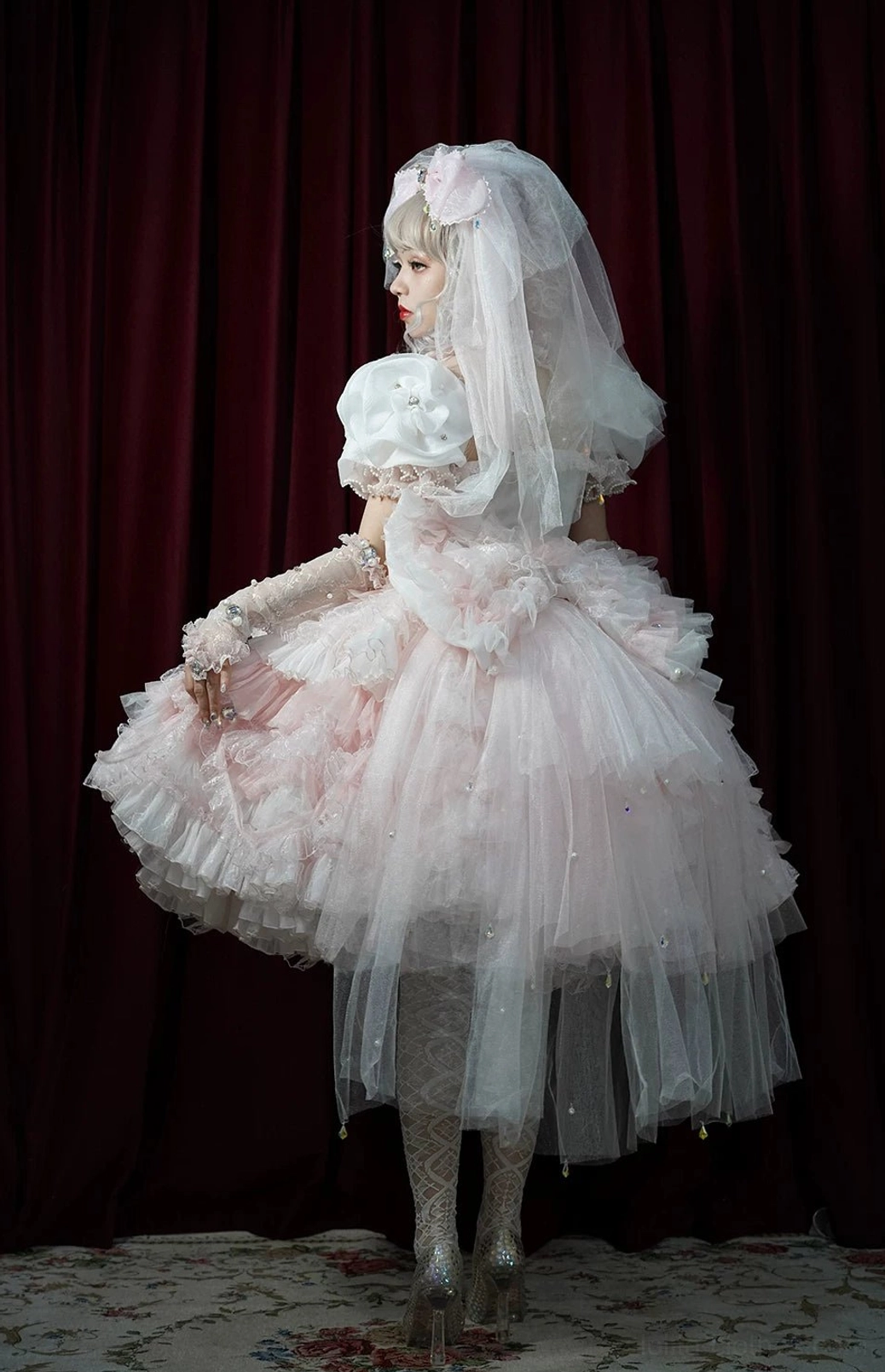 Sweet Lolita tea party headdress veil bow set styled coordinate full outfit styling inspiration example