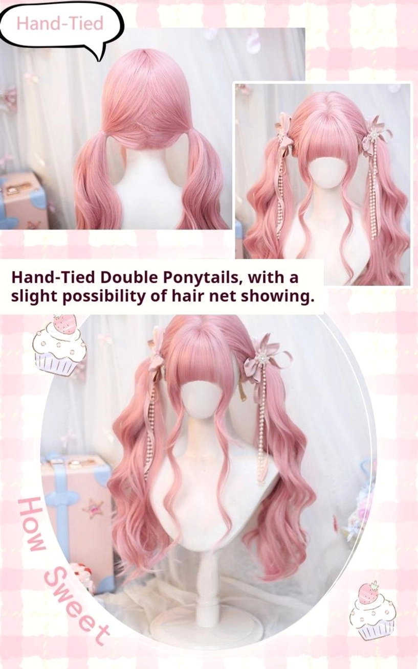 Sweet lolita wavy wig styling guide multiple colorways milk tea gold light gold sakura pink grayish brown options