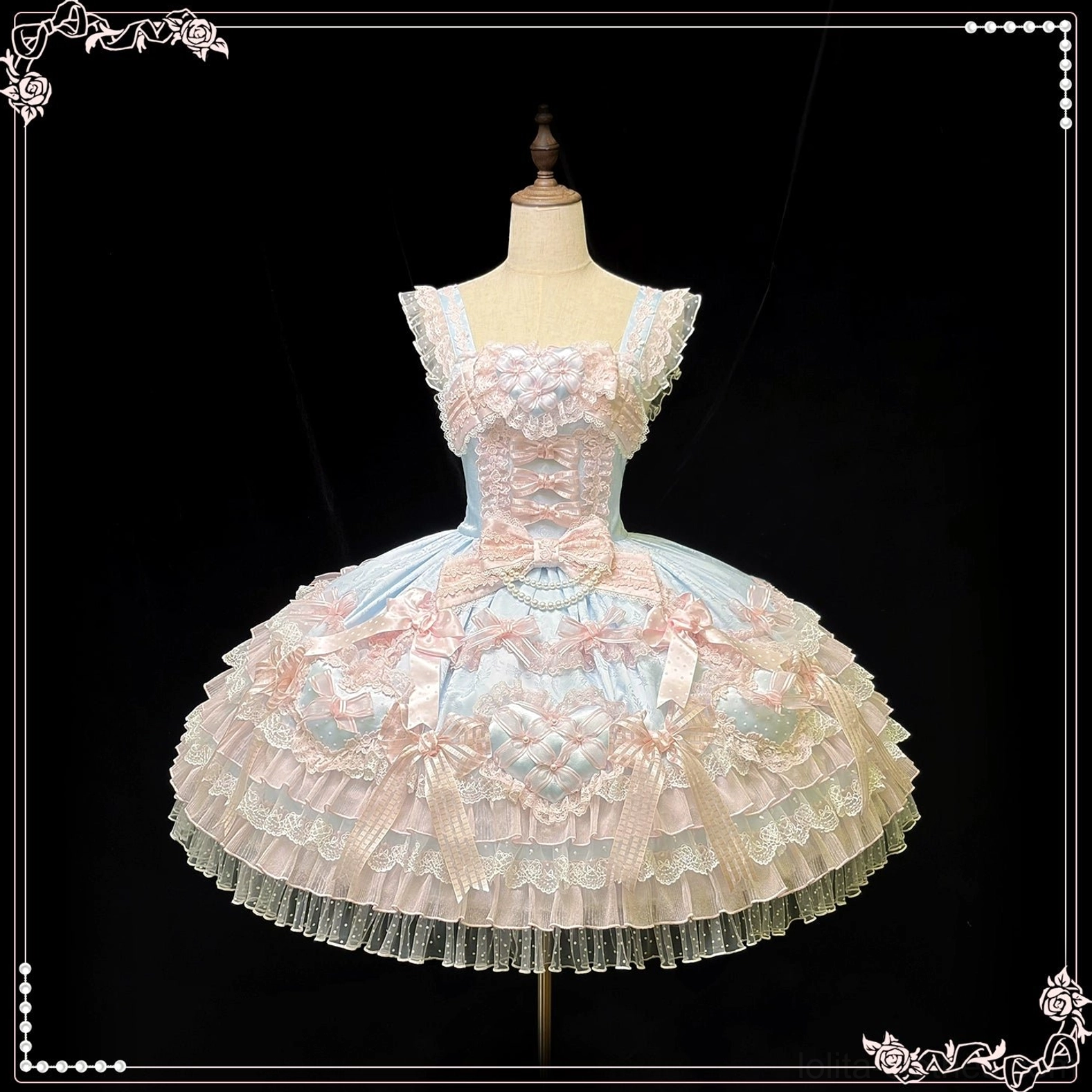 Sweet lolita wedding JSK dress blue and white trailing option with waist skirt panel