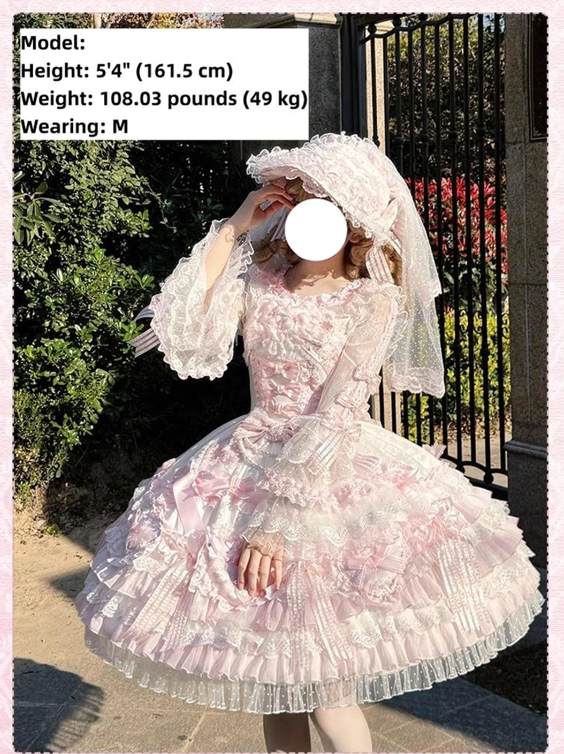 Sweet lolita wedding JSK dress with bonnet headdress katyusha romantic aesthetic complete