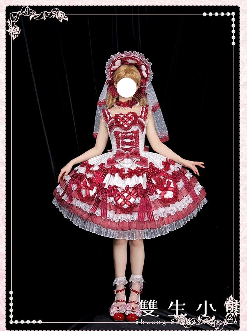 Sweet lolita wedding JSK dress cap sleeves lace shoulder detail modest coverage breathable lace sleeves