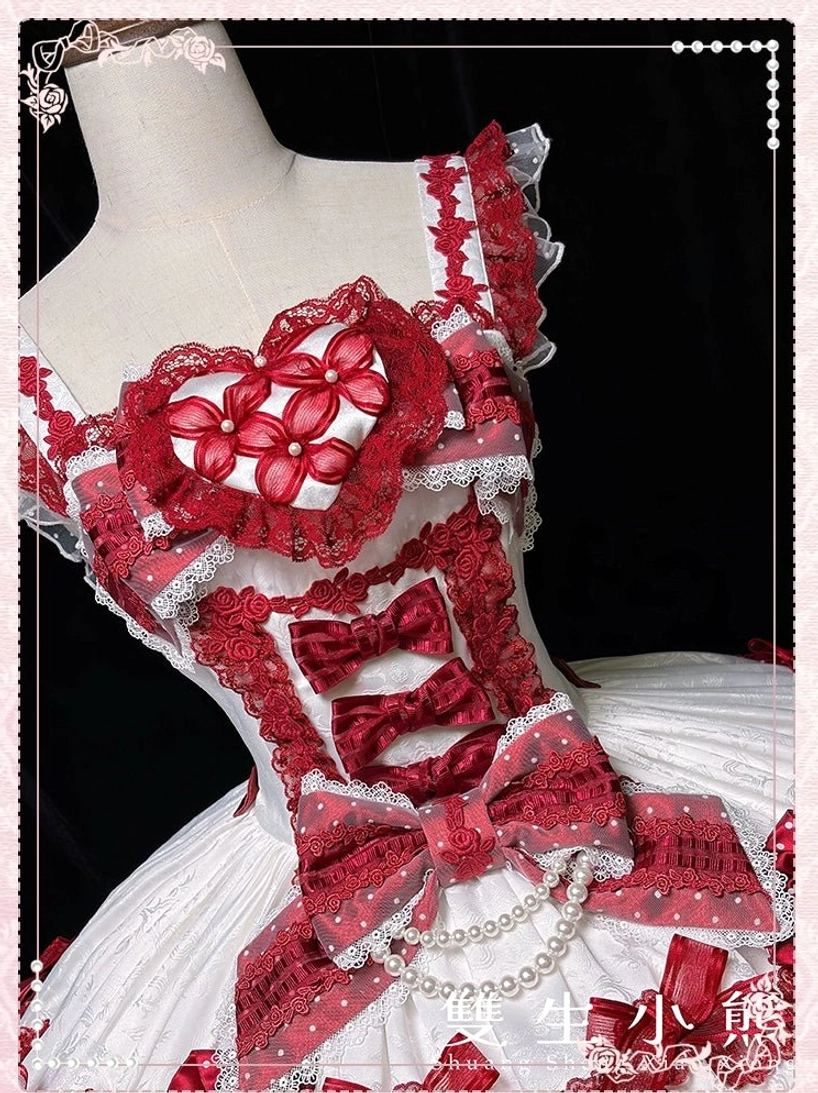 Sweet lolita wedding JSK dress detail focus embroidery lacework intricate craftsmanship