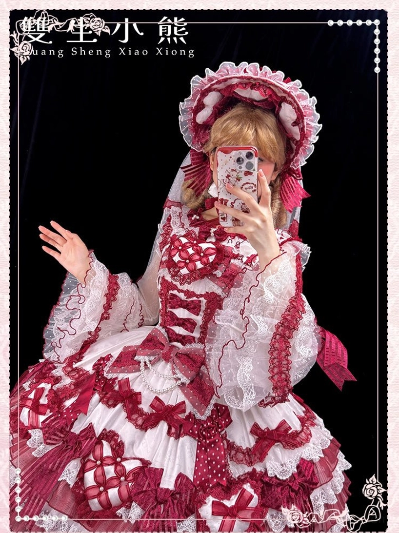 Sweet lolita wedding JSK dress striped jacquard fabric texture close-up material excellence premium quality