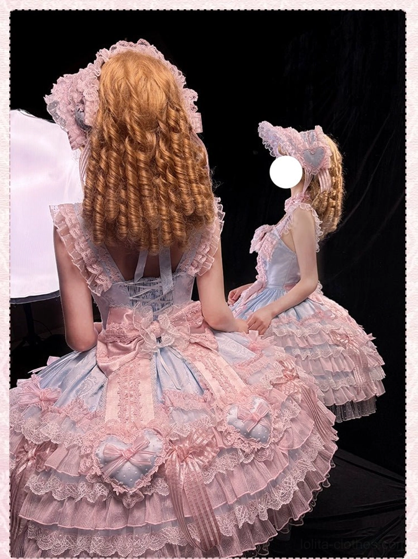 Sweet lolita wedding JSK dress styling pairing with mary jane shoes thigh-high socks white hosiery