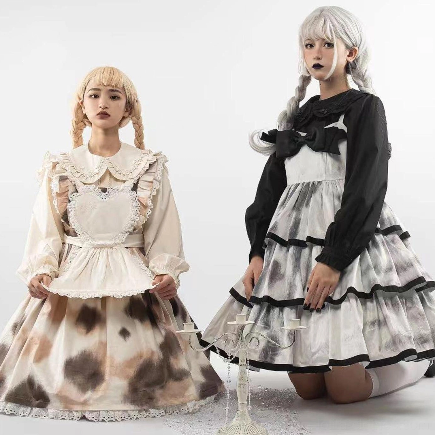Sweet lolita blouse peter pan doll collar white color long bubble sleeves ruffled cuffs hem bow details