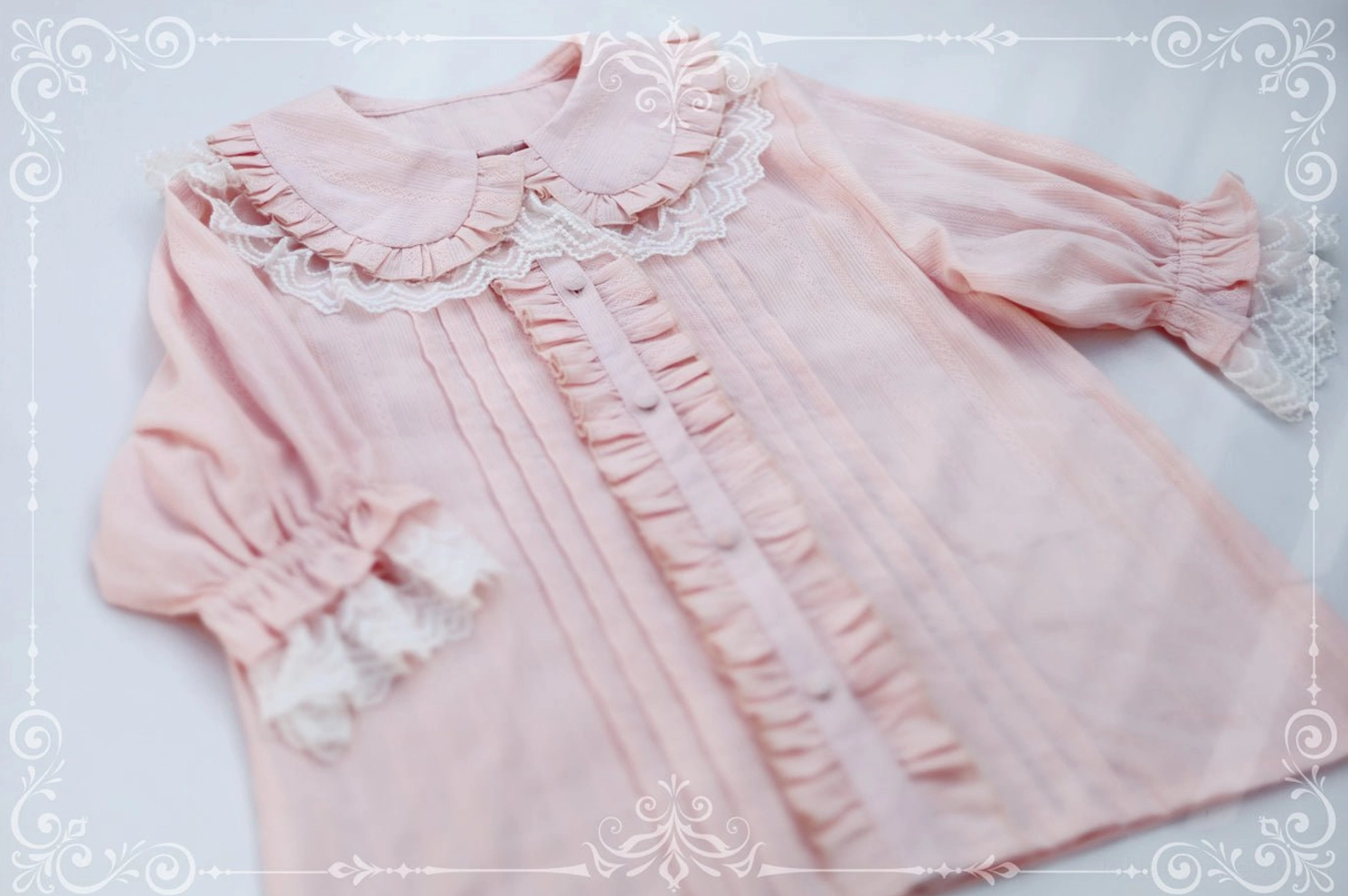 White sweet lolita peter pan collar short sleeve blouse milk white puff sleeves lace cuffs full view mannequin