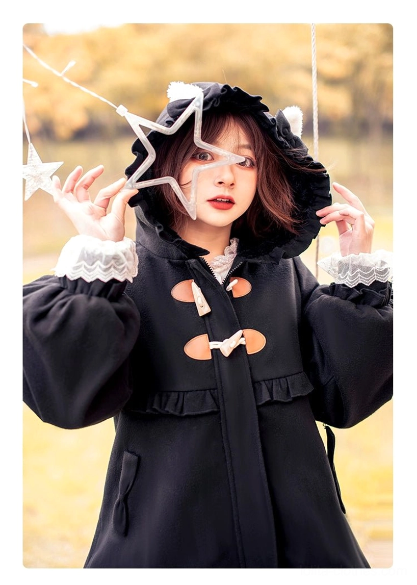Sweet lolita winter coat front pocket detail functional side pocket design maintaining elegant silhouette practical feature