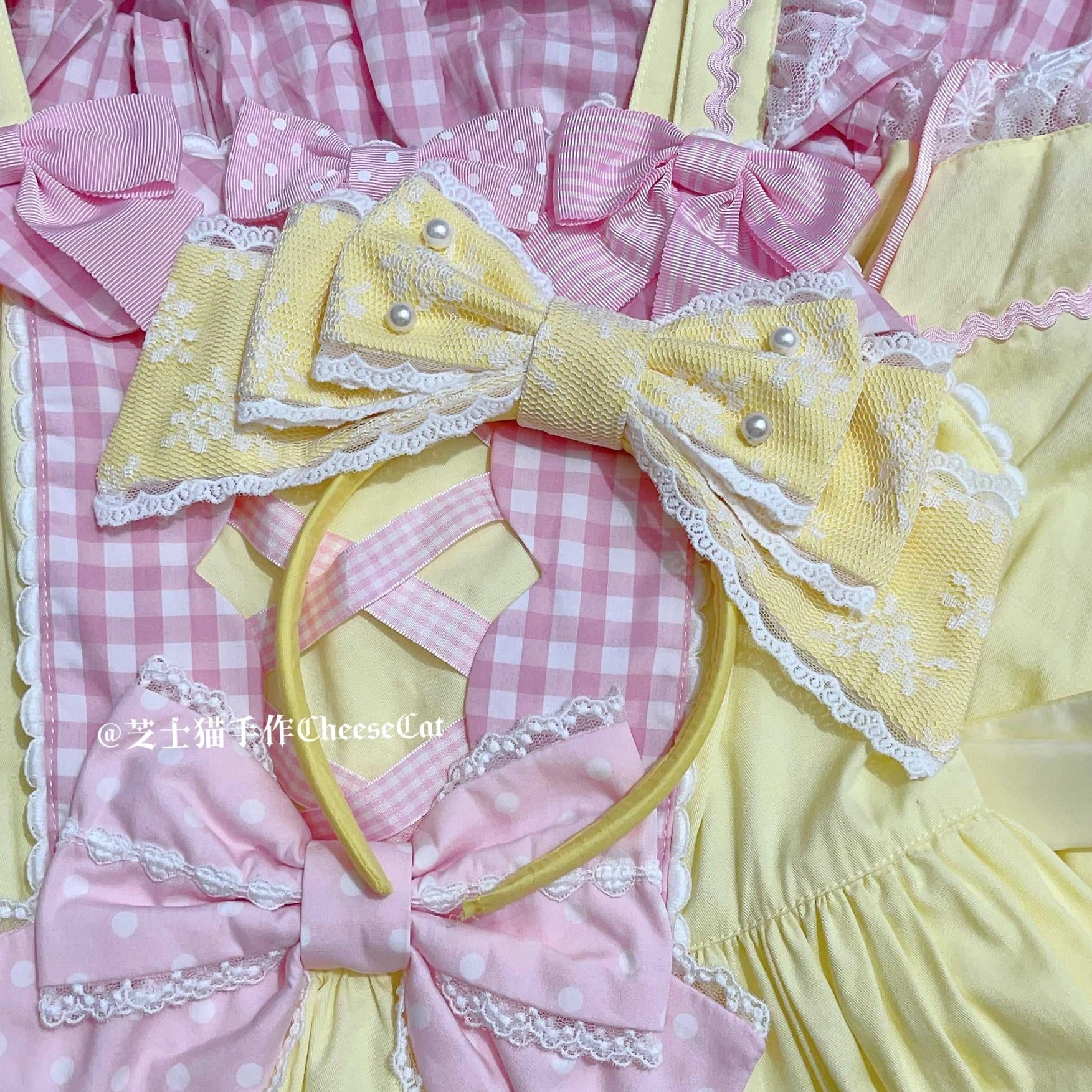 Yellow sweet lolita pearl-adorned KC headband bright cheerful variant for playful sweet lolita coordinates