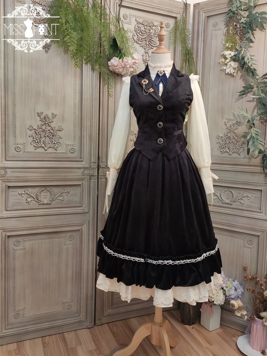 Tailor-made crow black lolita velvet waistcoat custom size personalized fit