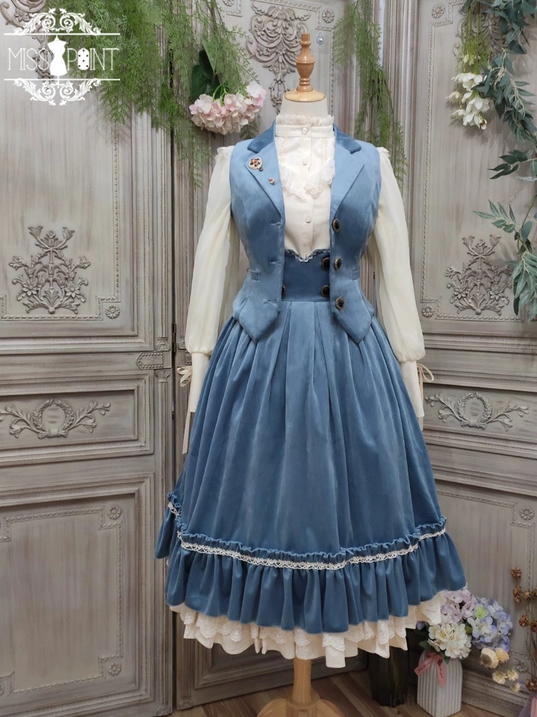 Tailor-made mist blue lolita waistcoat custom fit personalized color option