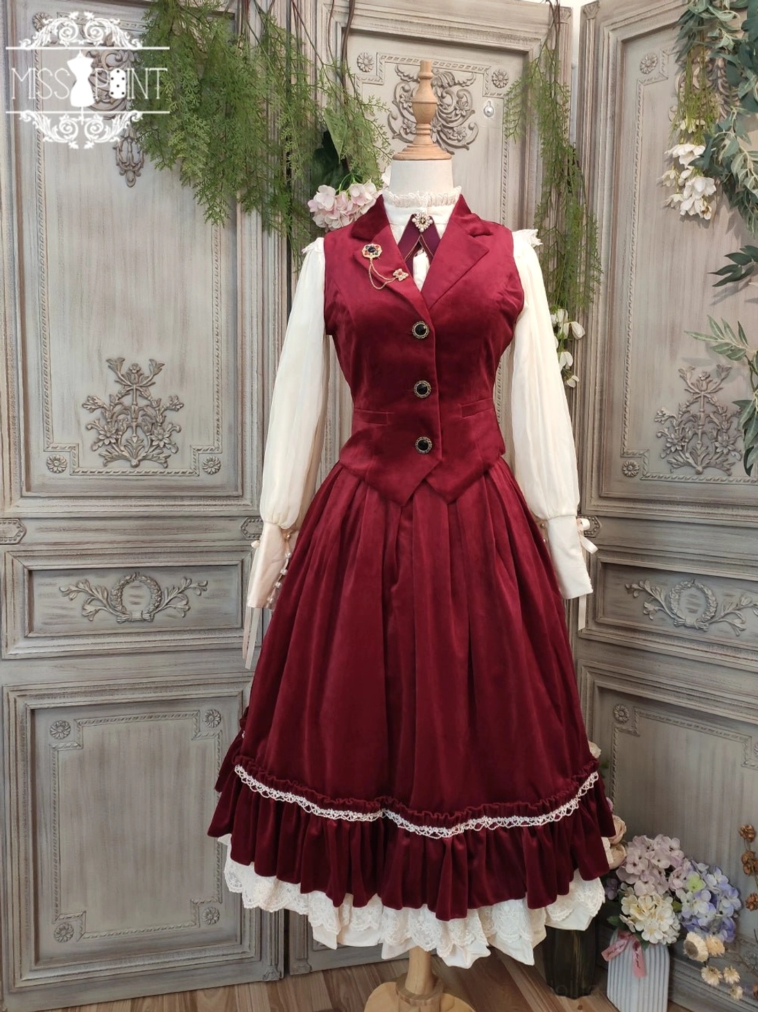 Tailor-made wine red velvet lolita waistcoat custom sizing option available