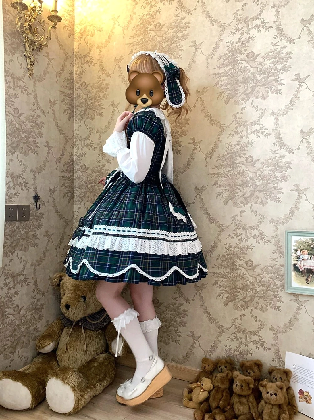 Tartan plaid lolita dress showing complete waist-to-hem area with petal hem detail and proportional silhouette design feature