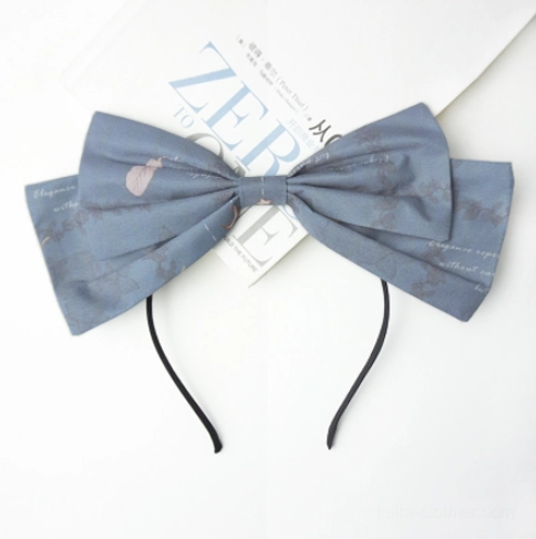 Sweet lolita taupe bow KC headband with printed pattern details metal headband