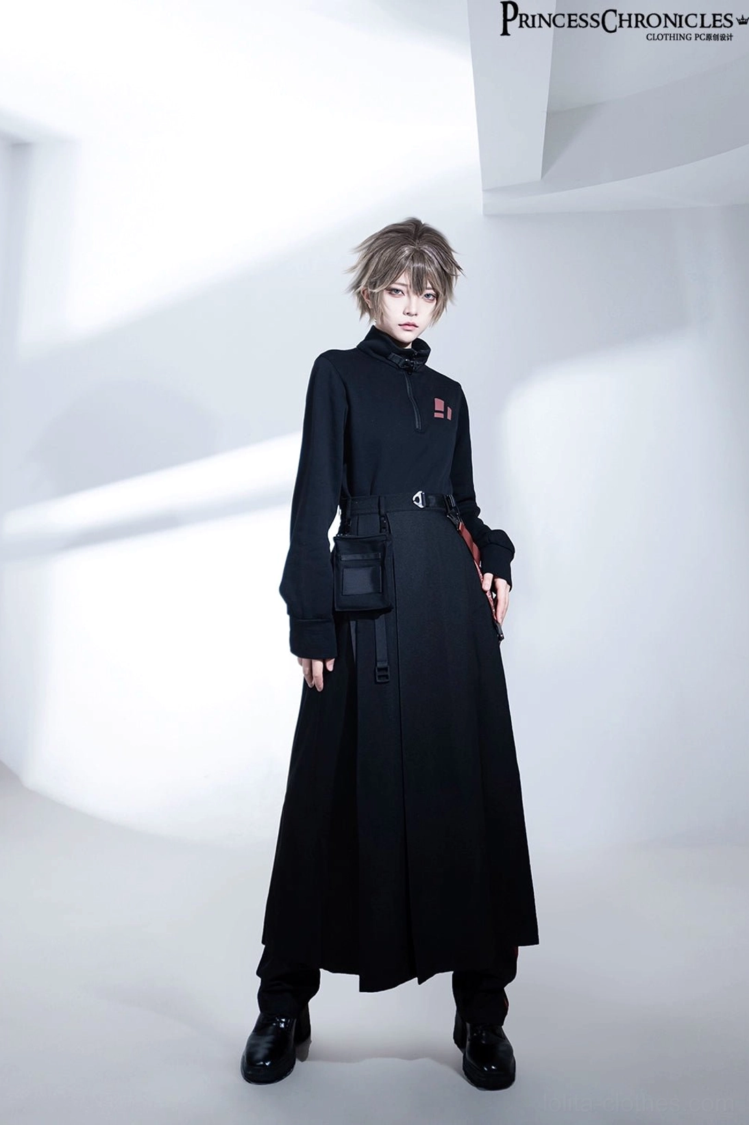Techwear skirt fabric texture and polyester spandex construction showing crisp pleat detail