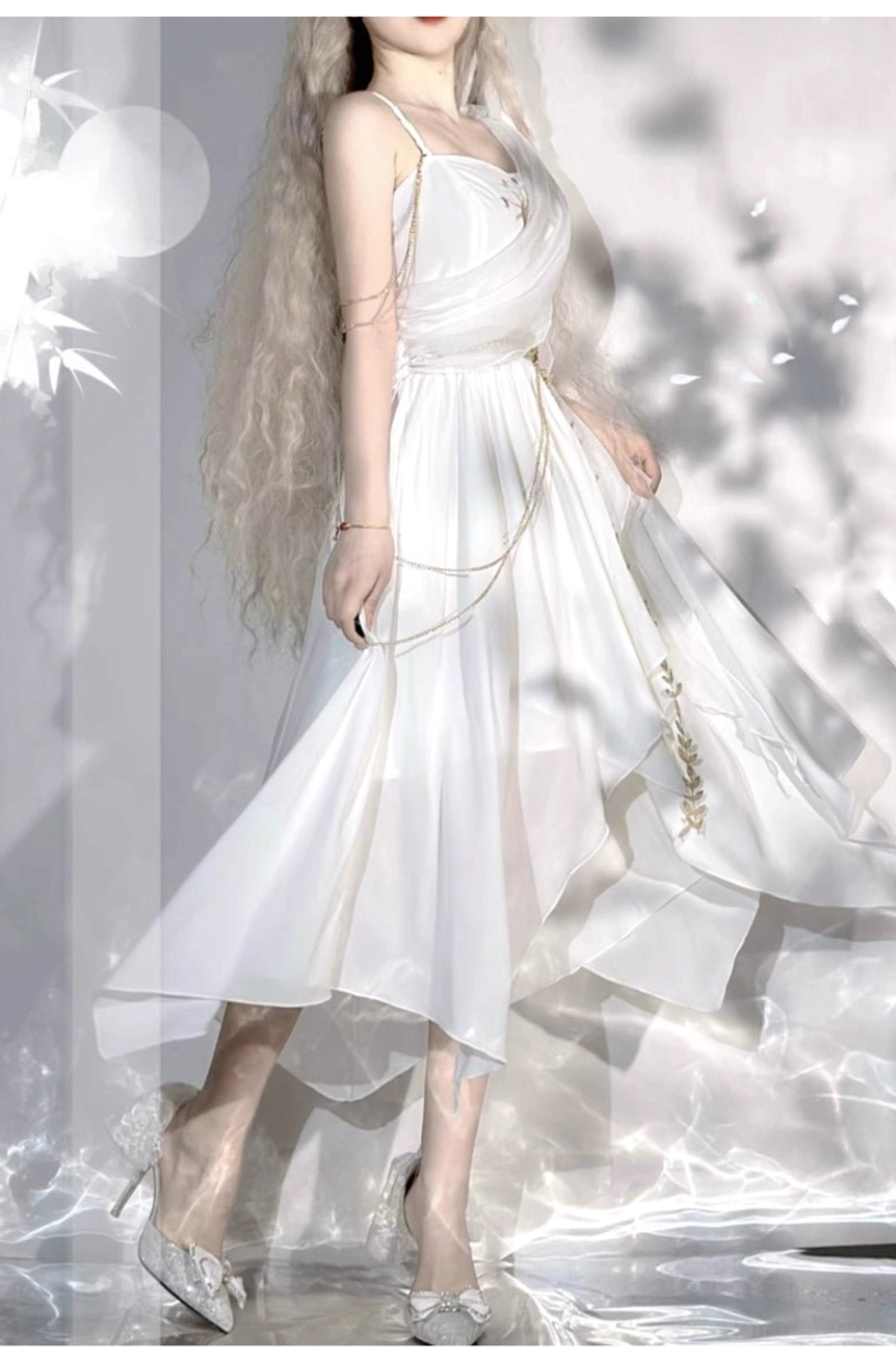 Tethys Tears Greek one-shoulder white chiffon JSK dress packed for shipment showing product presentation quality protective packaging