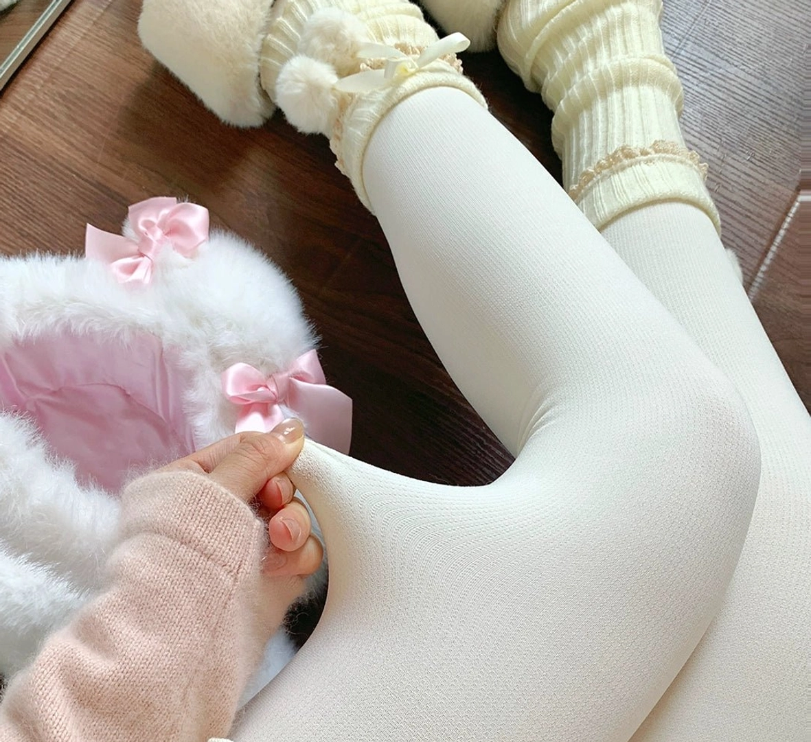 Premium thickened velvet lolita winter pantyhose detail texture close-up soft matte finish durability quality craftsmanship