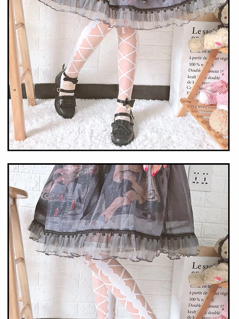 thorn kiss lolita thigh stockings and pantyhose length variations on model showing knee length and full length options