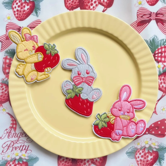 Three piece strawberry bunny dual use clip set lolita accessories bundle value