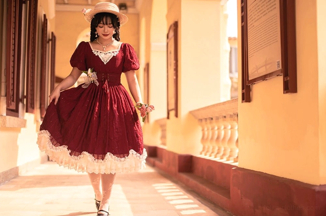 Tulip classic lolita short sleeve dress color palette comparison four shades ivory burgundy pink grass green swatches display options