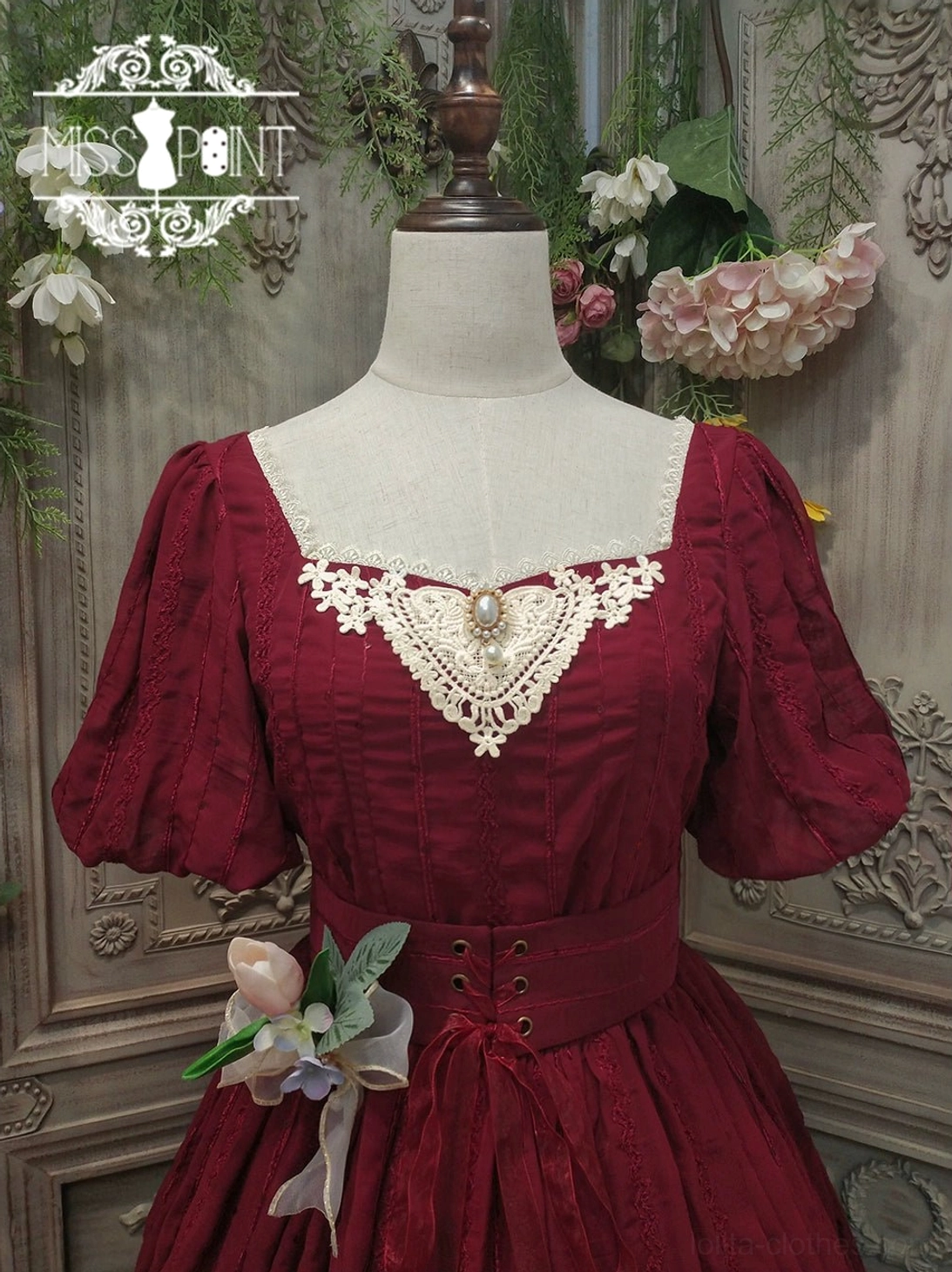Tulip lolita OP dress embroidery detail pattern showcase intricate stitching precision craftsmanship embroidered chest decoration