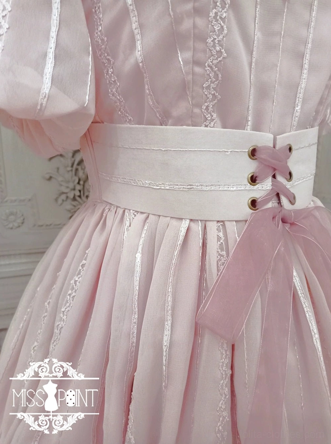 Tulip classic lolita OP dress grass green without lace variant short sleeve square collar clean neckline petal hem full standing