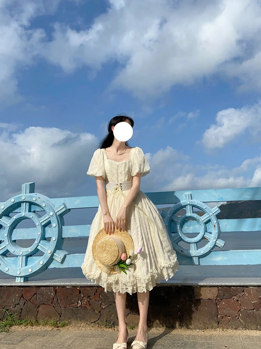 Tulip lolita OP dress ivory color standing full view classic shade refined aesthetic formal event preparation tea party style