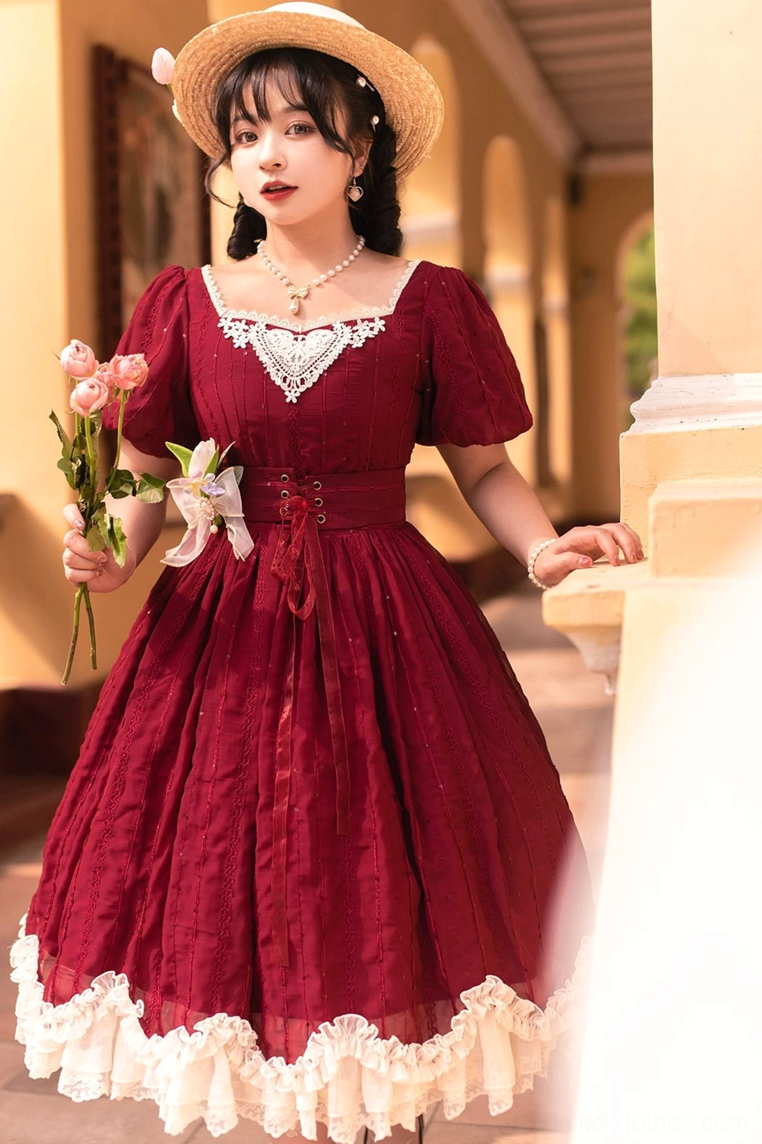 Tulip lolita OP dress pearl chiffon fabric sheen drape weight movement comfortable breathable summer wear air circulation design