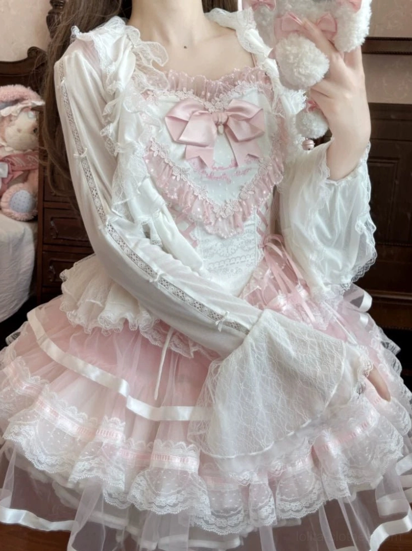 Full-length tulle lolita bolero cardigan displayed on dress form, showing proportioned fit and elegant layering silhouette for sweet lolita coordinates