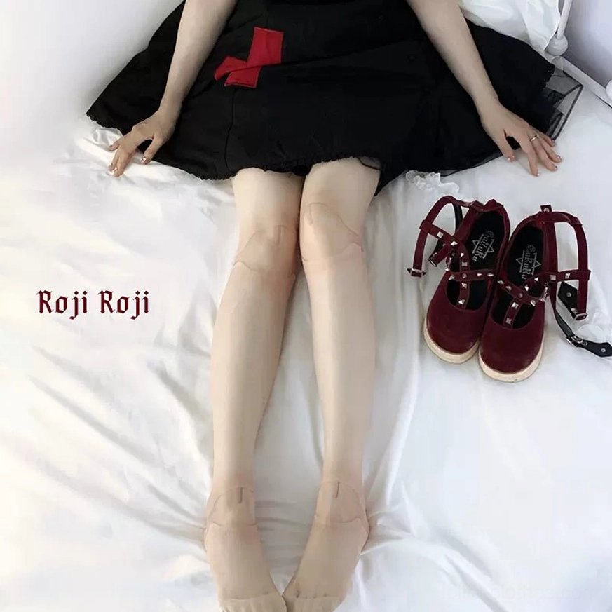 Ultrathin pink joint print Lolita stockings ankle foot detail seamless finish