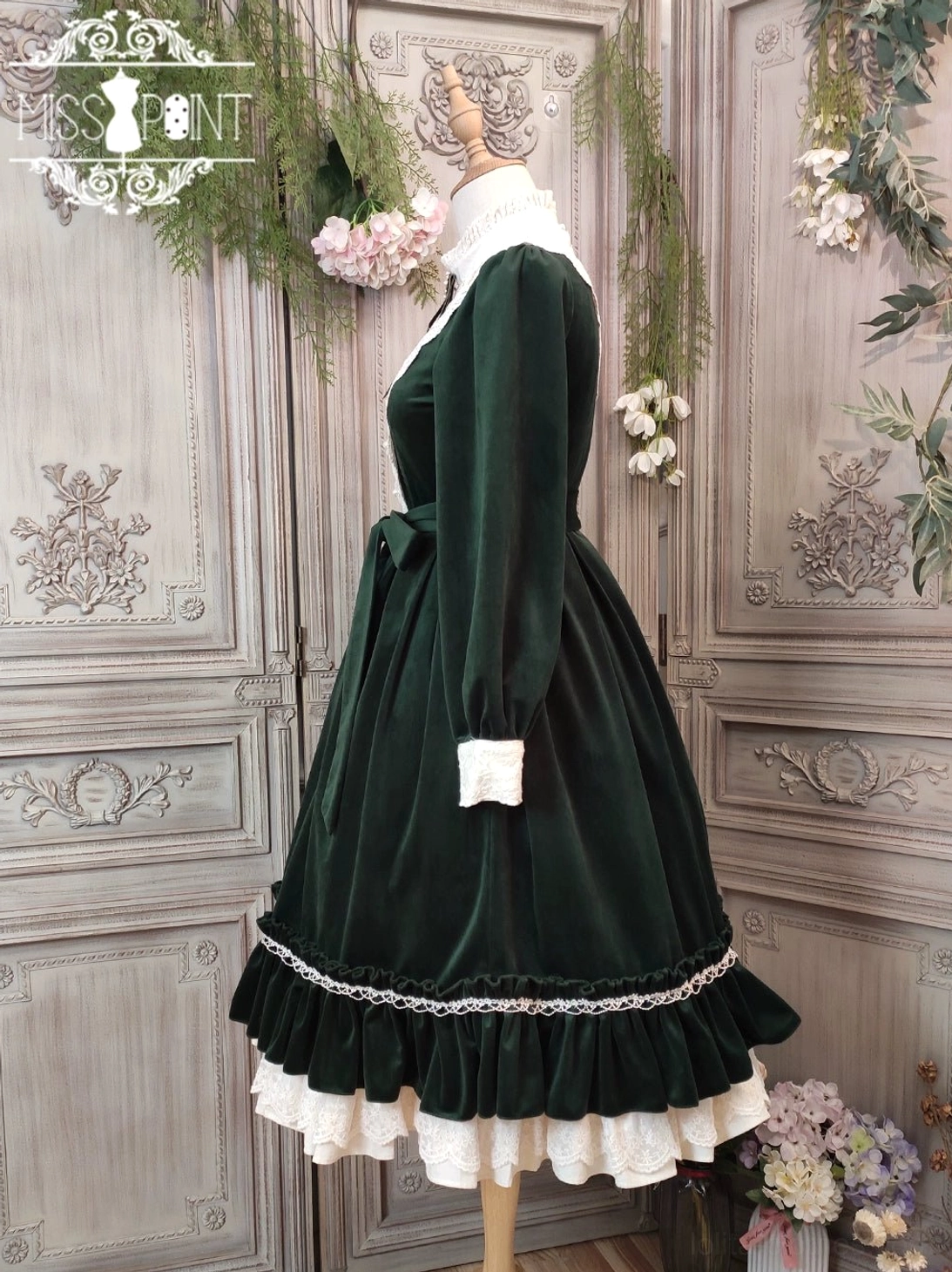 Vintage velvet lolita op dress craftsmanship detail intricate construction artistic design showcase