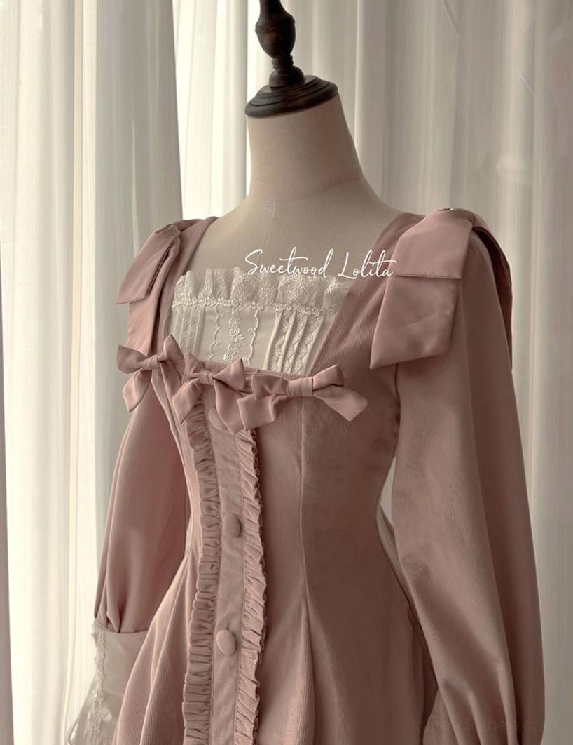Velvet Lolita OP dress in various styling configurations demonstrating mix-and-match bow knot placement, removable cuff combinations, and chest cover-up styling flexibility