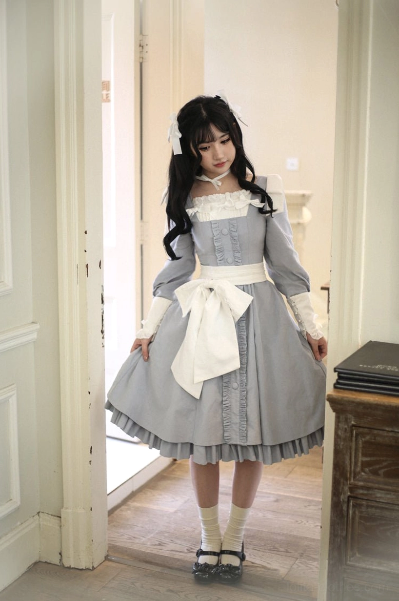 Velvet Lolita OP dress in vintage photography setting showing historical inspiration and Victorian romance aesthetic that defines classic Japanese Lolita fashion movement