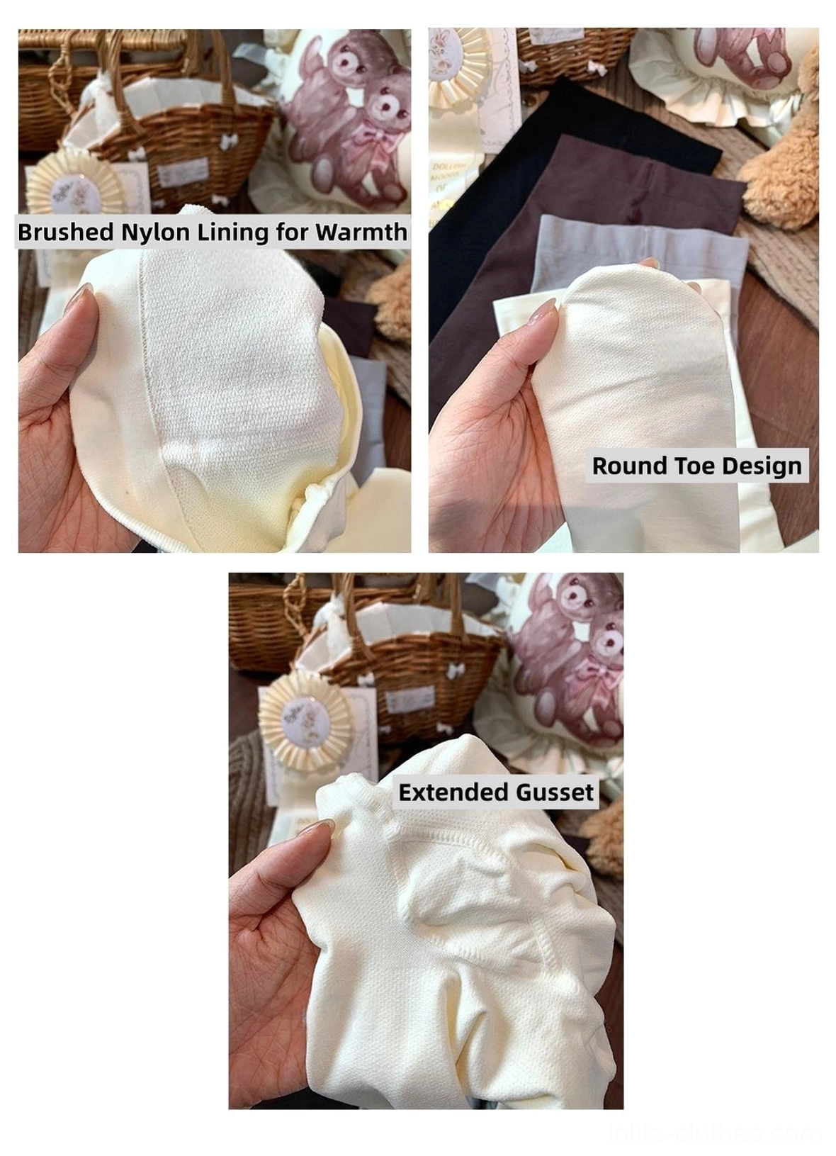 Thickened velvet lolita winter pantyhose color swatches and styling combinations sweet classic gothic coordinate matching options