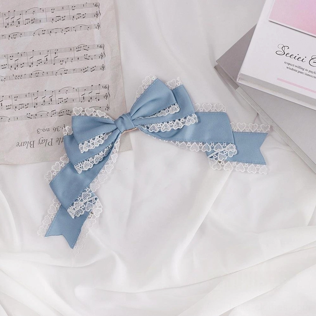 Vintage blue satin sweet lolita oversized bow headdress clip attachment nostalgic aesthetic