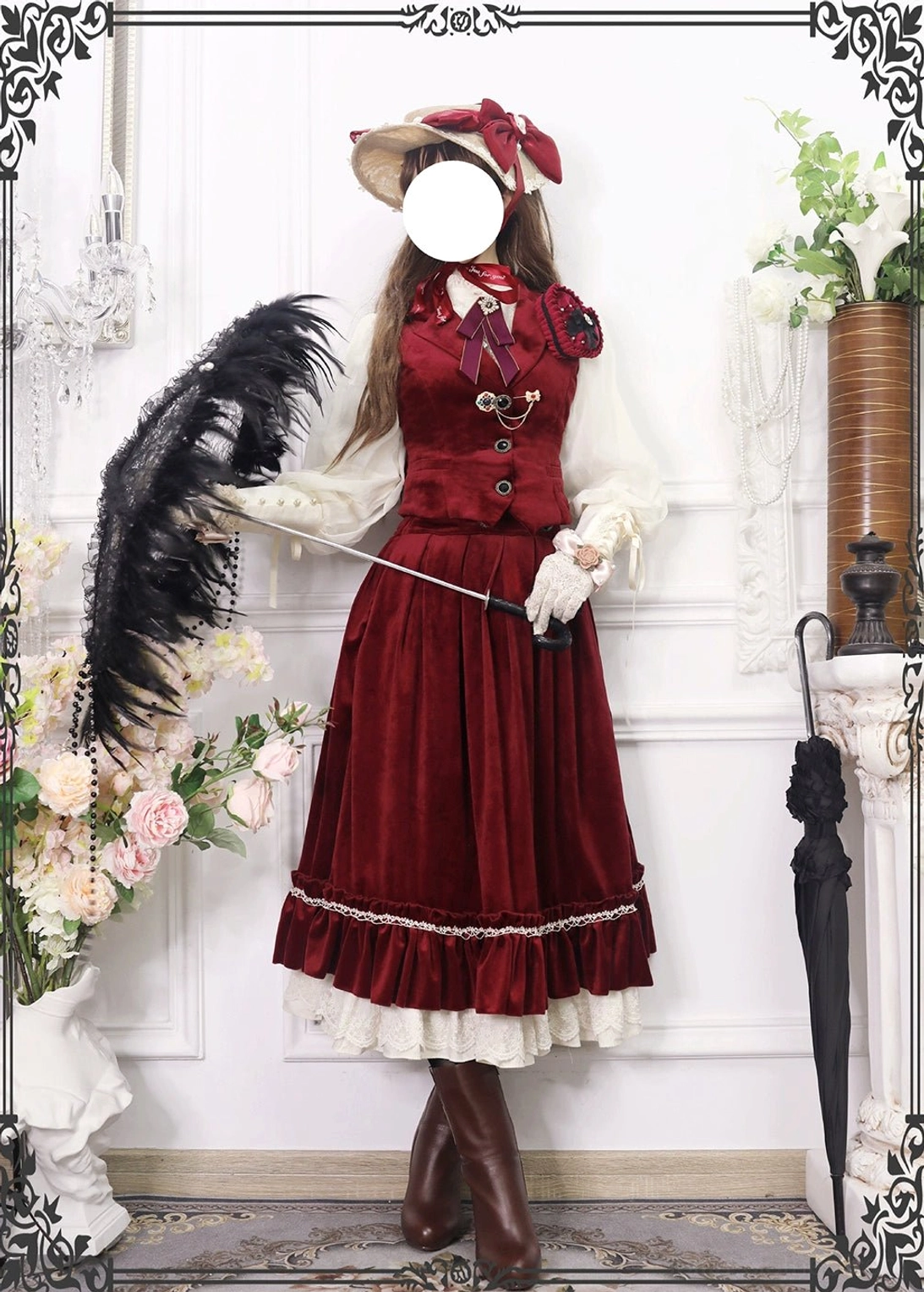 Vintage-inspired lolita waistcoat acrylic gemstone button lustrous retro aesthetic