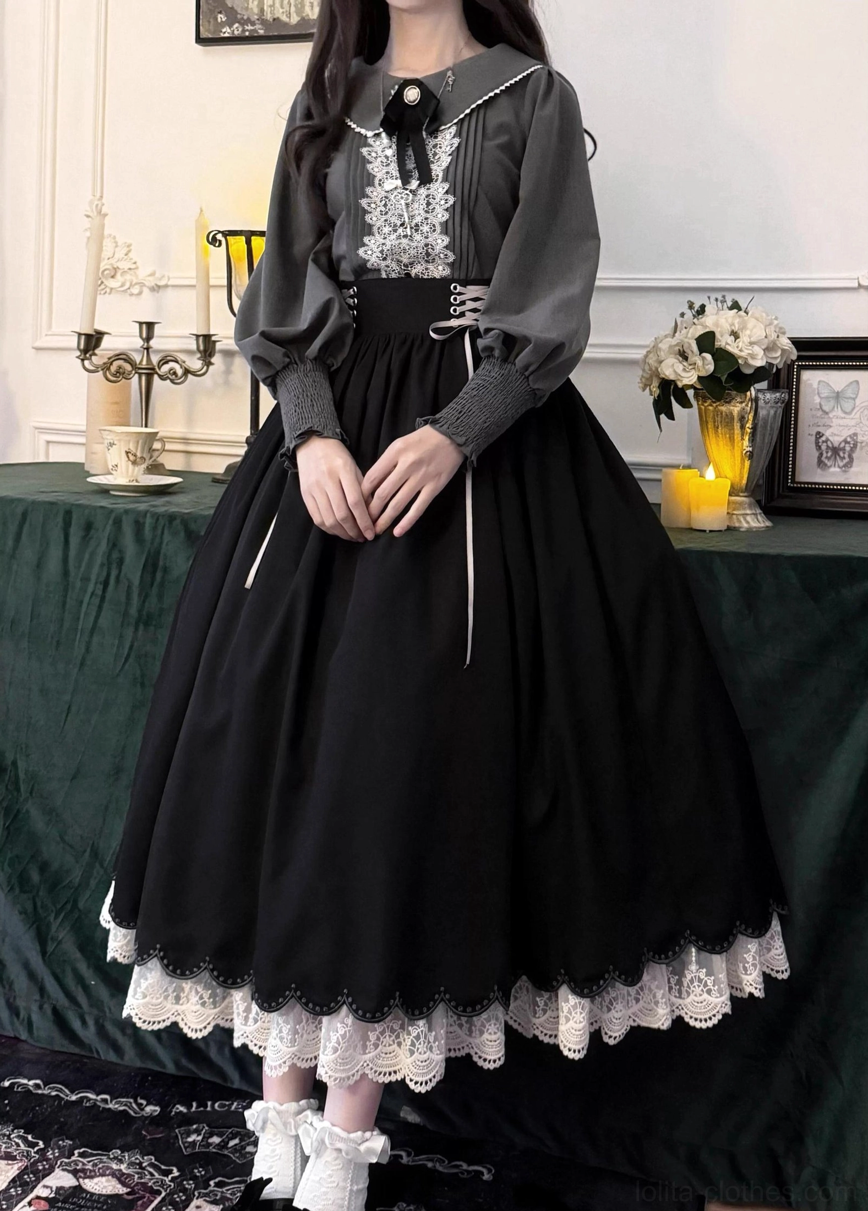 Vintage lolita blouse button closure back view construction quality detailed finish professional craftsmanship
