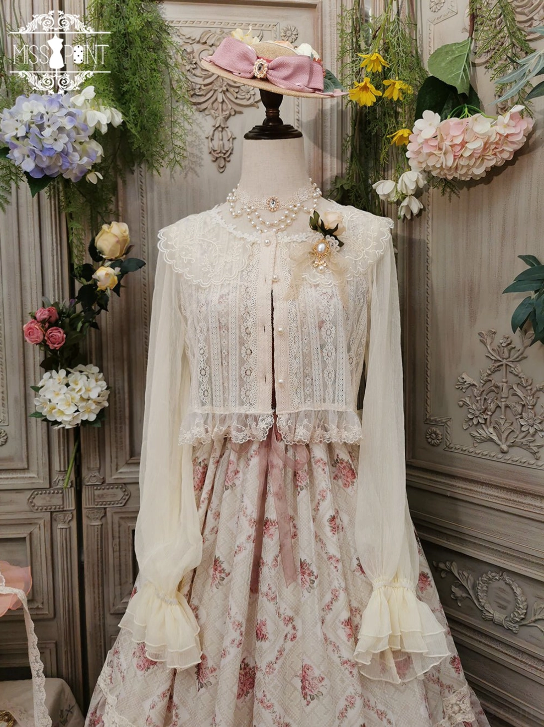 vintage lolita blouse featuring flounce hemline and embroidered collar classic elegance