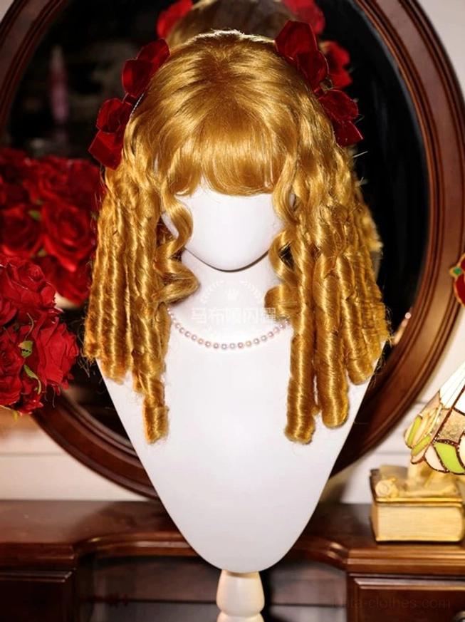 Vintage lolita roman roll synthetic wig ringlet curls handmade sideburns shape-resistant fiber