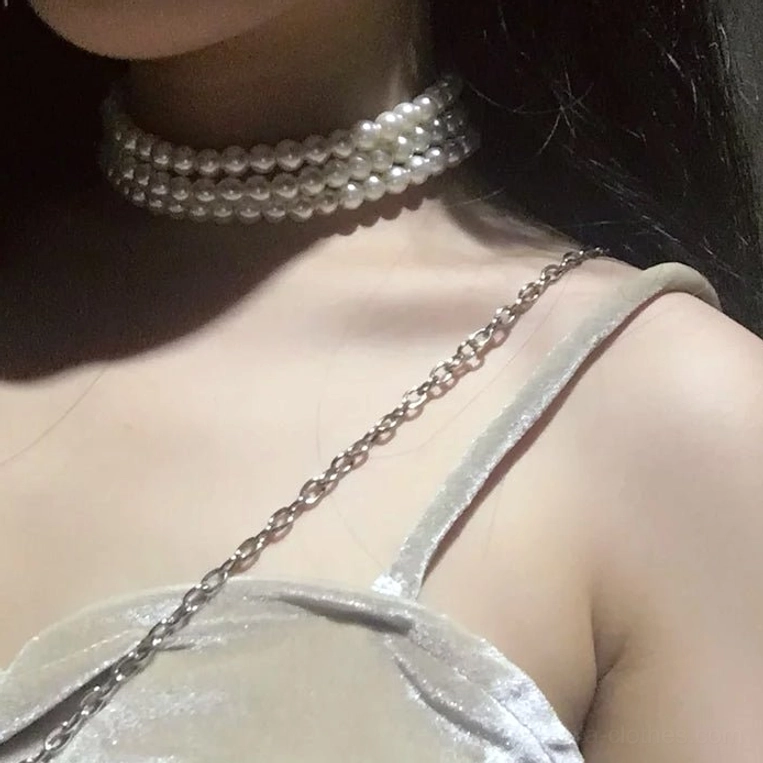 Vintage-inspired pearl tiered choker necklace showcasing lustrous white pearls and silver-tone hardware, perfect for classic Lolita fashion coordinates and elegant styling
