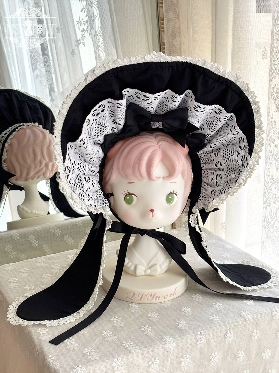 Black choker Vintage Petal Rabbit Old School Lolita neckpiece with lace and pearl details adjustable closure