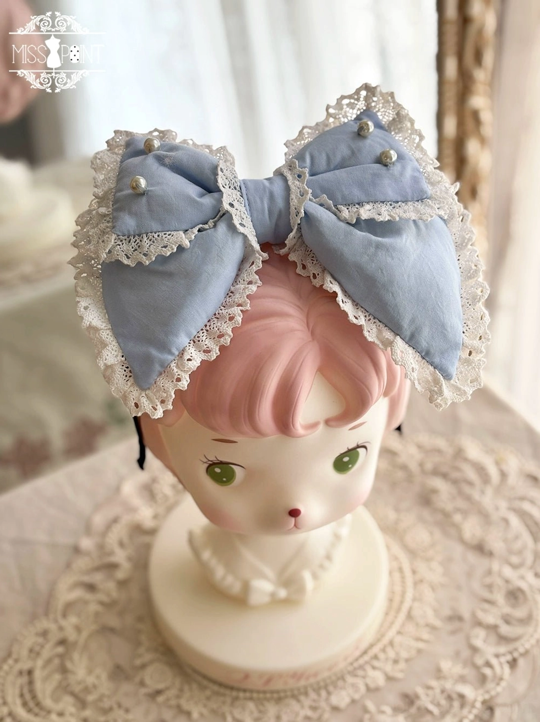 Blue choker Vintage Petal Rabbit Old School Lolita neckpiece with coordinating lace and sophisticated design