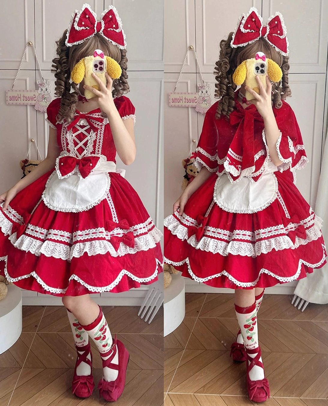 Vintage petal rabbit ear lolita cape flat-lay display pure cotton twill lined construction quality materials