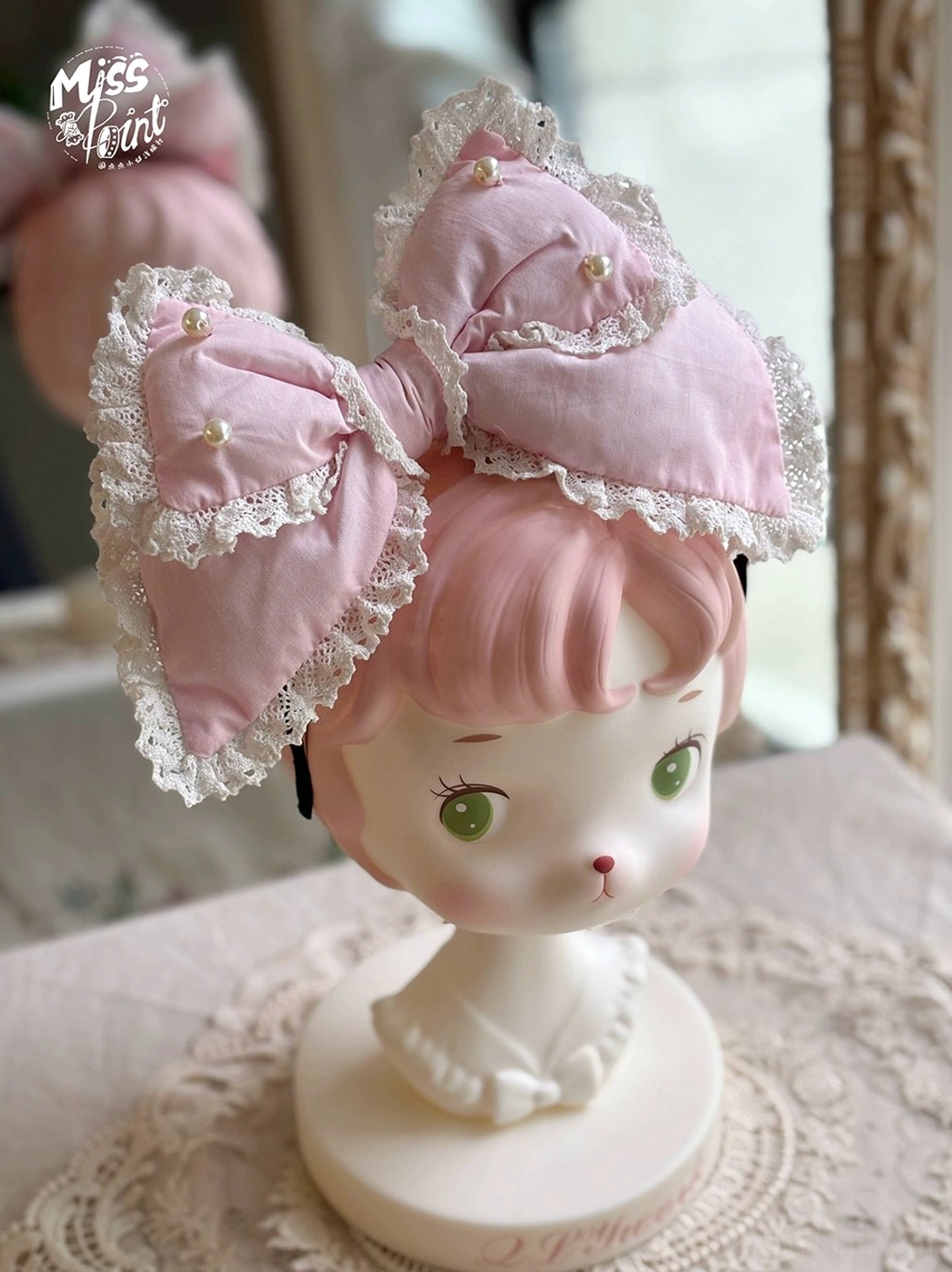 Pink choker Vintage Petal Rabbit sweet Lolita neckpiece delicate elegant accessory coordinating piece