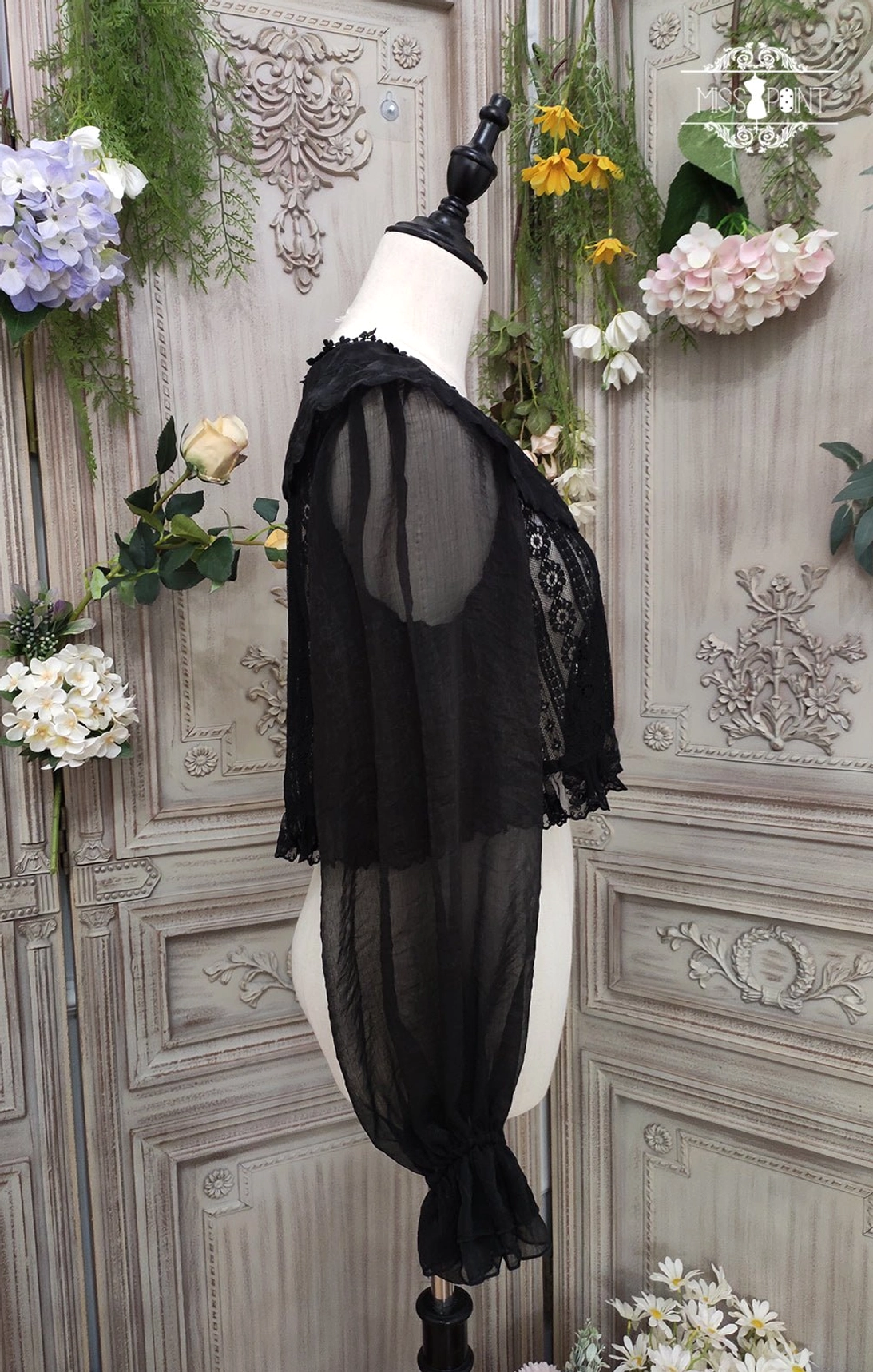vintage retro lolita blouse with embroidered collar and pearl button closure victorian style