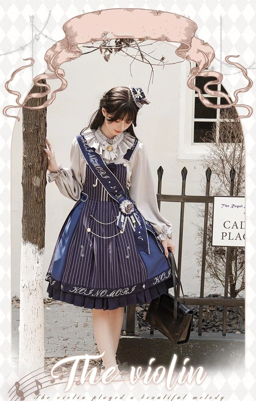 Blouse accessories set for violin preppy Lolita coordinate including removable collar flowers and matching cuff bow decorations in apricot and silver gray options