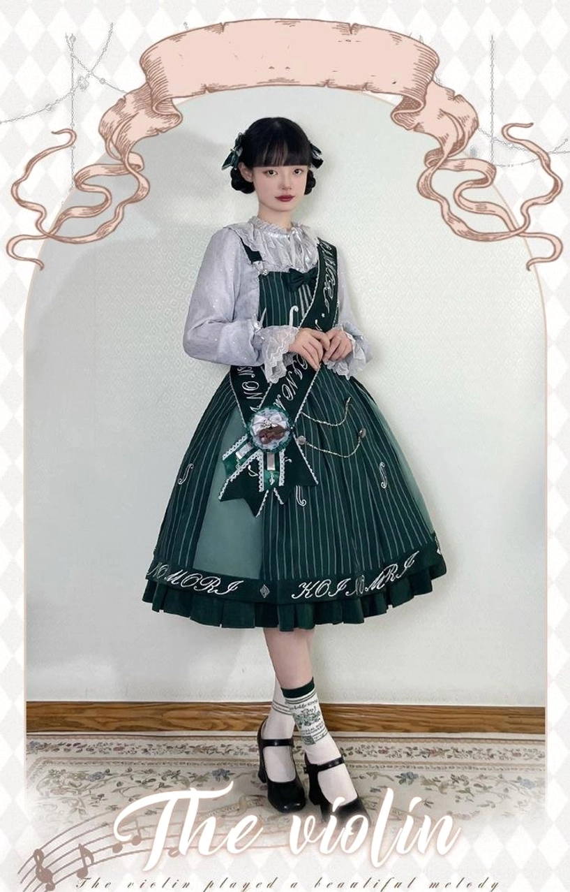Blouse sizing chart for violin preppy Lolita coordinate showing sleeve length clothes length bust and shoulder measurements all sizes