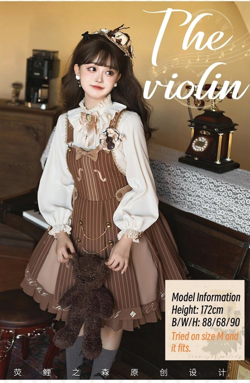 Side suspender clips accessory for violin preppy Lolita salopette jumper skirt available blue brown color options