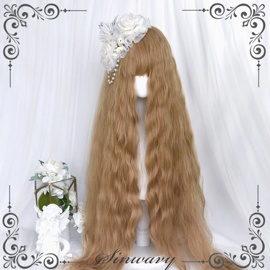 Waltz golden brown lolita long curly wig warm tone color water-wave texture